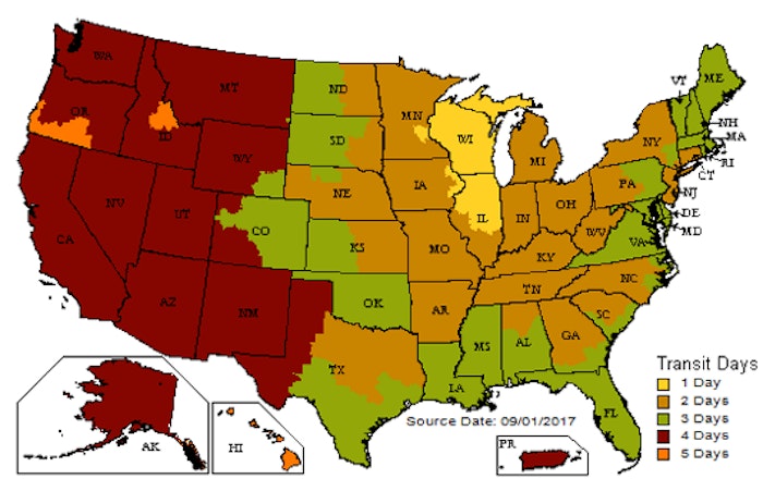 U.S. Map of UPS Ground Shipping Times